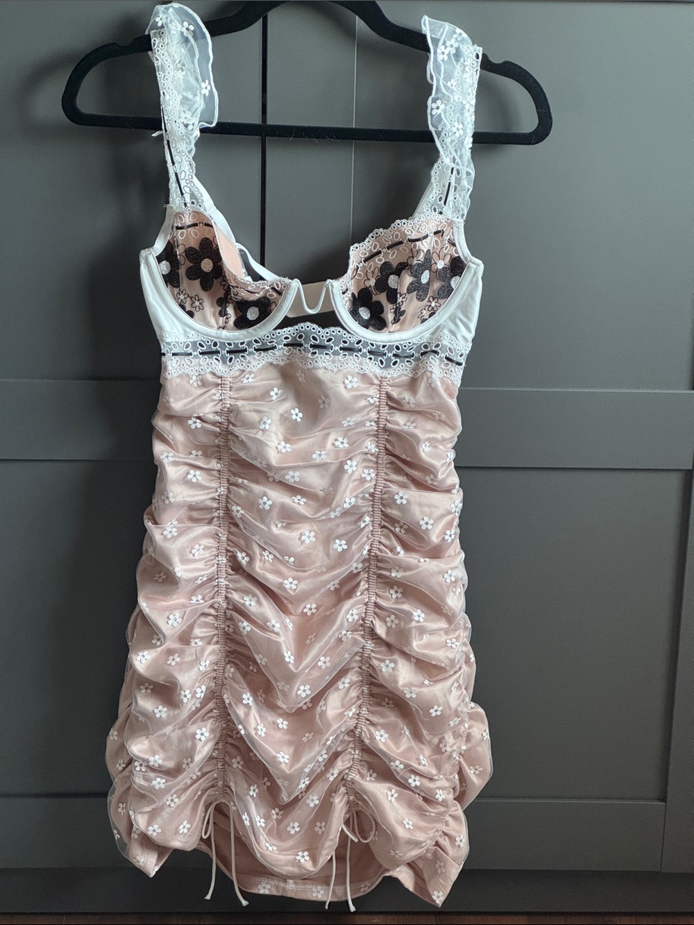 For Love & Lemons Blush Pink Lace-Trim Ruched Chemise